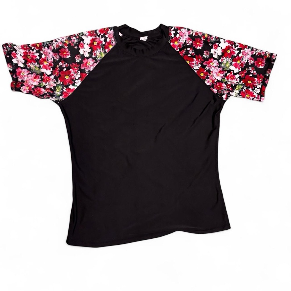 Black Rash Guard with Floral Sleeves